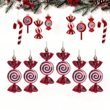 Imagem de Conjunto de enfeites de doces de Natal, 6 peças de decorações de plástico de bengala e pirulito de menta com corda para pendurar, enfeites de Natal para árvore de Natal, decoração de festa em casa