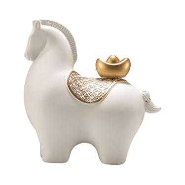 Imagem de Bothyi Estátua de Cavalo Feng Shui Decoração Artesanal Estátuas Modernas Únicas Escultura de Mesa para Estante Sala de Estante de Entrada de Casa, Cabeça inferior branca