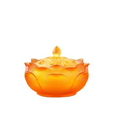 Imagem de Porta-incenso decorativo Queimador de incenso de lótus esmaltado para cone de incenso e bobina de incenso para ioga no escritório e em casa(Orange)