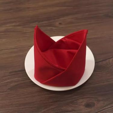Imagem de 4 guardanapos de pano laváveis sólidos chiques vermelhos com bordas com bainha, os melhores guardanapos de jantar de poliéster para casamentos, banquetes e decoração de mesa de festa deslumbrantes