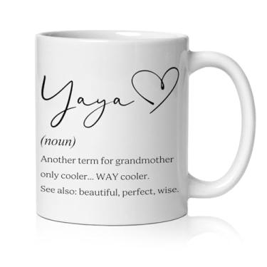 Imagem de BEHIFL Caneca de avó Yaya, presentes de avó Yaya de netos, xícara de café de cerâmica, presentes de avó para aniversário, Natal, caneca de café e chá, 325 ml