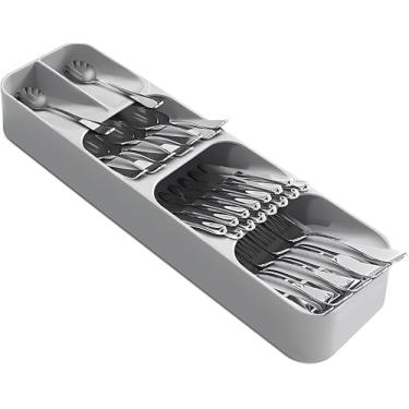 Imagem de Organizador de Talheres para Gaveta de Cozinha em Plástico Reforçado Cinza – Bandeja Organizadora com Divisórias Internas para Facas, Garfos e Colheres – Leve, Durável e Fácil de Limpar