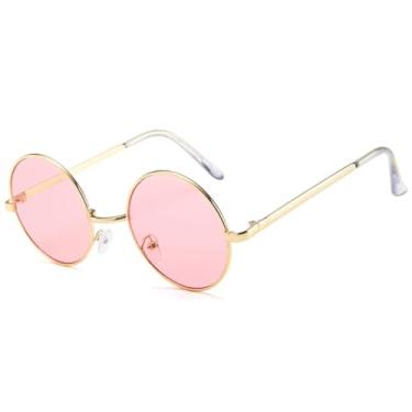 Imagem de JRLLFD Óculos de sol retrô luxuosos com armação redonda, moda feminina e masculina, proteção UV400 (dourado e rosa)