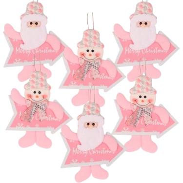 Imagem de Kit 6 Bonecos Enfeite Papai Noel Com Placa Rosa Pink para Pendurar Familia Wish 17cm Natal Árvore Led Luzes Guirlanda