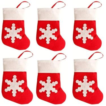 Imagem de 6 peças de feltro pequenas meias de Natal enfeites de pendurar mini meias para árvore de Natal