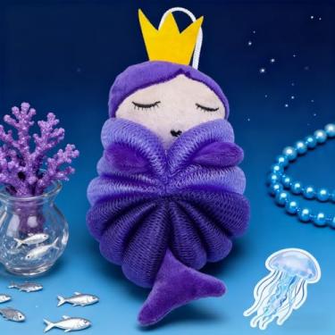 Imagem de 1 peça de bolas de banho adoráveis para uso diário, banho de espuma, esponja esfoliante macia para meninas e mulheres para relaxar (roxo)