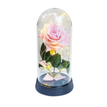 Imagem de Luminária A Rosa Encantada Salmão 20 Cm Base Preto Quente - Amor Lindo