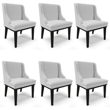 Imagem de Kit 6 Cadeiras Estofadas Para Sala De Jantar Base Fixa De Madeira Preto Lia Linho Cinza - Ibiza