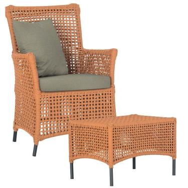 Imagem de 1 Poltrona E 1 Mesa Igapó Em Alumínio Preta Corda Náutica E8 Terra Cota