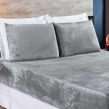Imagem de Jogo De Cama Lençol Biasoft Casal Queen Manta Flannel Toque Extra Macio 03 Peças - Cinza