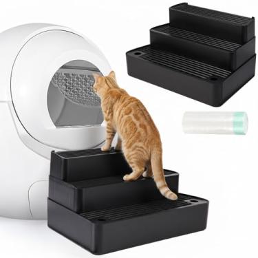 Imagem de Vesici Rampa de caixa de areia ajustável de 3 degraus com 20 sacos de lixo degraus para animais de estimação para gatos com função de filtro antiderrapante escada de areia para gatos caixa automática