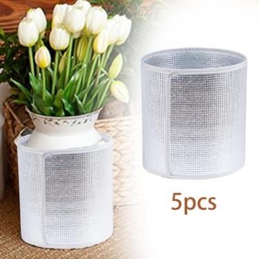 Imagem de RNXRZANK Conjunto de 5 Protetoras para Plantas de Pátio, Reutilizáveis ​​para Vasos, Protetores de Jardineiras, Colares de Folha de Alumínio, Desig, S