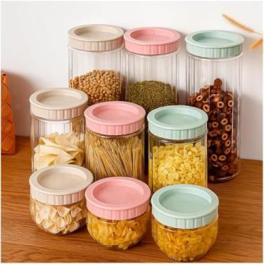 Imagem de Conjunto de 3 Potes Plásticos com Tampa Sortida, Recipientes para Armazenamento,Potes e Porta-Mantimentos Casa e Cozinha