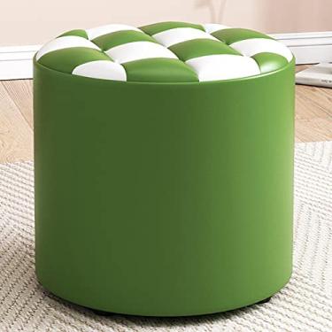 Imagem de SENNIAN Banqueta redonda para pés de couro, banco para mudança de calçado, para sala de estar, quarto, verde e branco - 31 x 28 cm