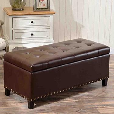Imagem de Banqueta Ottomans banco de armazenamento doméstico couro sintético quarto sala de estar decoração de roupas armazenamento de sapatos unidade de sofá banco de pé/marrom/80 x 40 x 43 cm