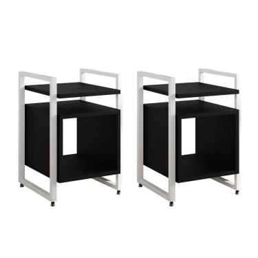 Imagem de Kit 2 Mesas De Cabeceira Industrial Marrocos Ferro Branco E Tampo Preto