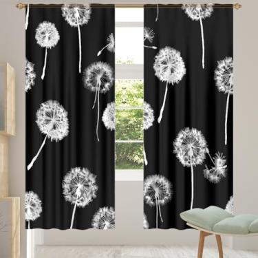 Imagem de 2 conjuntos de painéis de cortinas transparentes pretas com estampa de dente-de-leão com filtro leve e painéis de cortina leve para janela de porta para sala de estar, quarto, jantar, 192 cm de