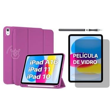 Imagem de Capa para iPad (A16) 11ª Geração 11" 2025 / iPad 10ª Geração 10,9" 2022 – Case Suporte Apple Pencil e USB-C Pencil, Auto Wake/Sleep, Capa Magnética (Rosa-pink, Capa + Película + Caneta)