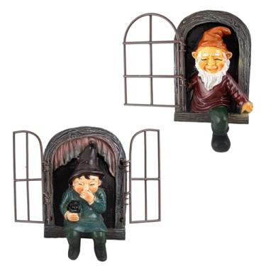 Imagem de KoMvzyl 2 peças estátua de gnomo elfo fora da porta abraçar jardim espiador jardim arte jardim escultura árvore árvore gnomo decoração ao ar livre para pátio quintal gramado varanda ornamento