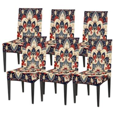 Imagem de hongjinglin Conjunto de 6 capas elásticas para cadeira de sala de jantar, capa protetora de assento de flor, mandala, boêmia, lavável, para cozinha, casa, hotel, banquete, festa de casamento