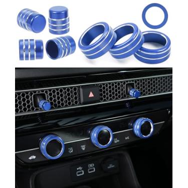 Imagem de 8 peças para Honda Civic 2022-2026 ar condicionado controle climático motor start/stop capa de anéis de botão, para 2023-2026 CR-V AC interruptor temperatura botão adesivo botão de mudança A/C para CR