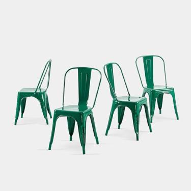 Imagem de AC Pacific Cadeiras de jantar de metal industrial de 45 cm de altura, assento empilhável de cozinha ou bar, design moderno durável, móveis de destaque versátil, conjunto de 4, verde
