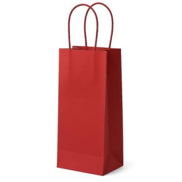 Imagem de Kit 10 Sacolas de Papel Vermelho Mini Garrafa 9,5x7,5x23cm - Embalagem Vibrante para Natal, Dia dos Namorados e Mini Bebidas - Alça Torcida