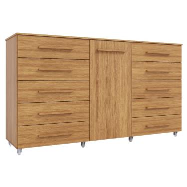 Imagem de Cômoda Multiuso 10 Gavetas 1 Porta Ferrari Com Rodízios Madeirado