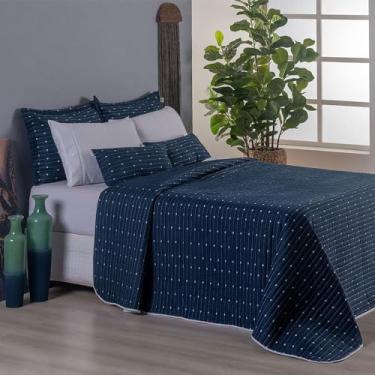 Imagem de Kit Cobre-Leito Casal King 7 Peças Urbany – Hipercal 400 Fios Bordado – Azul Marinho