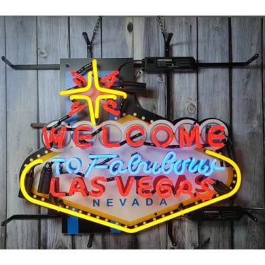 Imagem de Neon Signs Beer Bar Bedroom Larger Welcome To Las Vegas Glass Neon Signs for Office Pub Cafe Party Man Cave Neon Light Art Wall Lights 24 X 20 Inches