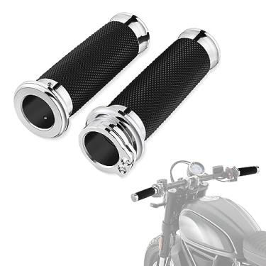 Imagem de Amazicha Punhos cromados para guidão de motocicleta de 2,5 cm, compatíveis com Harley Davidson Sportster, Honda, Yamaha, Suzuki, Kawasaki, Harley Cruiser