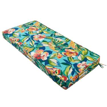 Imagem de FUNHOME Almofada de banco externa 114 x 45 cm, almofadas de móveis de pátio repelentes de água, enchimento de esponja espessa, sofá de jardim, almofadas giratórias para sofá com alça e alças