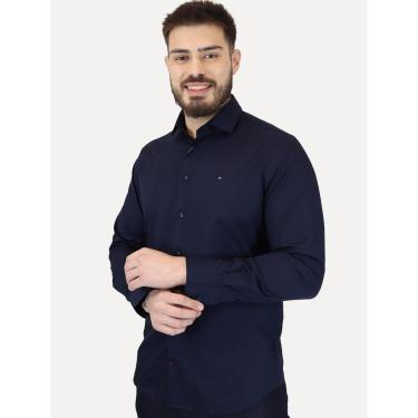 Imagem de Camisa Tommy Hilfiger Masculina Slim THFlex Poplin Azul Marinho-Masculino