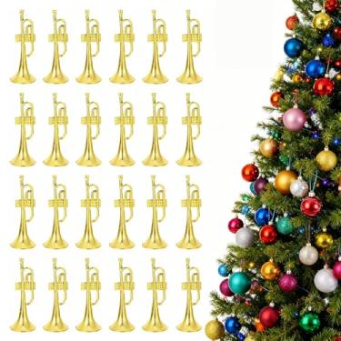 Imagem de 24 peças Instrumento Musical Modelo Trompete Foto Adereços Acessórios de Latão Decoração de Minituras Lembranças de Festa Modelo de Trompete Decoração de Árvore de Música Enfeite Criativo Mini Trompete Miniatura Paisagem Prop