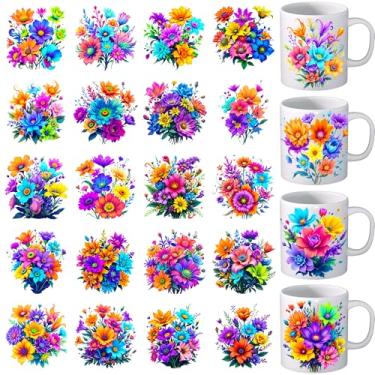 Imagem de Envoltório de copo UV DTF - 24 folhas estilo mola UV DTF envoltórios de copo para caneca Ramadã Uvdtf decalques impermeável esfregar warf flor selvagem ferro em transferência para copos de vidro