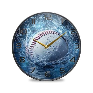 Imagem de YETTASBIN Relógio de parede acrílico de beisebol - Silencioso, sem tique-taque, operado por bateria, relógio redondo decorativo criativo para cozinha, sala de estar, banheiro, decoração de escritório