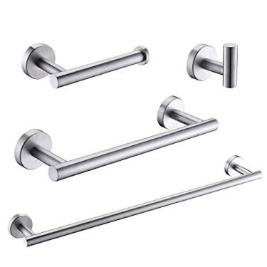 Imagem de GIMILI Conjunto de 4 peças de barra de toalha de banheiro de aço inoxidável escovado, níquel, conjunto de acessórios para banheiro, montagem na parede