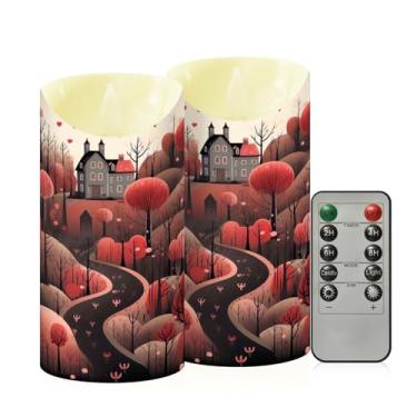 Imagem de Wassud Pacote com 2 velas sem chama com padrão de árvores altas e coração com controle remoto, velas realistas cintilantes com temporizador, velas decorativas para Natal, casamento, festa, decoração