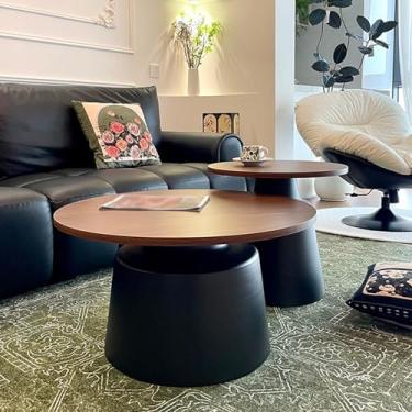 Imagem de Simple Modern Round Coffee Table set of 2, Wooden Tabletop, Iron Base, Rounded Corner Design, Stable Load-bearing, Suitable for Bedroom, Living Room and Study(Brown)