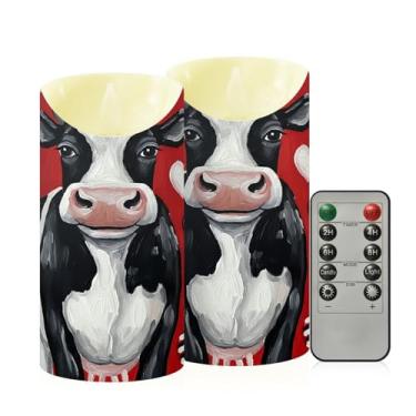 Imagem de Wassud Pacote com 2 velas de vaca sem chama com controle remoto, velas realistas cintilantes com temporizador, velas decorativas para Natal, casamento, festa, decoração de casa média