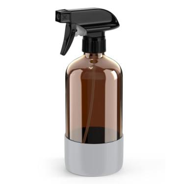 Imagem de Bontip Frasco de spray de vidro âmbar com proteção de manga de silicone, frasco de spray recarregável de 473 ml para soluções de limpeza, plantas, aromaterapia, hidratação facial, flores e cuidados