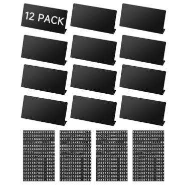 Imagem de Mini placas magnéticas para exibição de letras, etiquetas de preço de alimentos reutilizáveis estilo quadro-negro, kit de metal durável com 12 placas, 4900 caracteres magnéticos para padaria, café