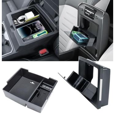 Imagem de Neepiar Organizador de console central de 2 peças compatível com Toyota Tacoma 2024 2025 2026 Caixa de armazenamento oculta, bandeja de apoio de braço e acessórios internos de compartimento secreto de