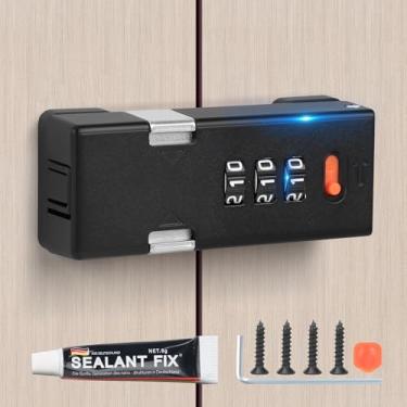 Imagem de TOKCKYBL Fechadura de armário premium sem chave com código de combinação – Trava de trinco com senha de 3 dígitos para gavetas, porta de armário dobrável e porta dupla face (preto)