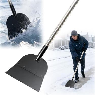 Imagem de Raspador de gelo para neve - Pá plana multifuncional para limpeza de jardim, cabo longo, ferramenta raspadora de ervas daninhas, lâmina afiada de metal para borda de gramado, remoção de ervas daninhas
