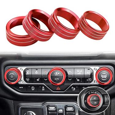 Imagem de Jawmoy 4 peças de acabamento do botão do interruptor de holofote de ar condicionado para Jeep Wrangler JL JLU Gladiator JT 2018-2023, liga de alumínio, liga de amínio, acessórios interiores (vermelho)