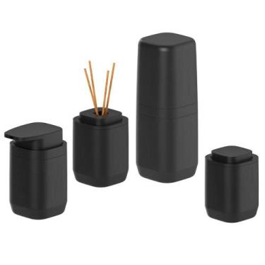 Imagem de Kit Banheiro Porta Algodão Escova Sabonete Difusor Preto - Ou