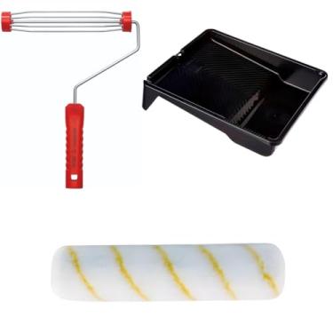 Imagem de Rolo Antigota 23cm 10mm + Suporte Garfo Gaiola 23cm Sem Rosca + Bandeja Para Pintura 2,7L 30x37cm Plástica Preta