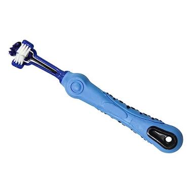 Imagem de aqxreight Escova de Dentes para Animais de Estimação de 3 Lados Escova de Dentes Multiângulo para Cães e Gatos Suprimentos para Animais de Estimação para Limpeza Oral Completa pré (Azul)