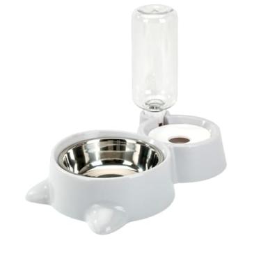 Imagem de Conjunto de Tigelas para Gato e Cachorro Bacia Alimentação Anti-Virar Pequenos Pets Dispenser Água Automático com Grande Capacidade 500ml Design Queixo Seco Base Anti-Transbordamento Compartimento Dup